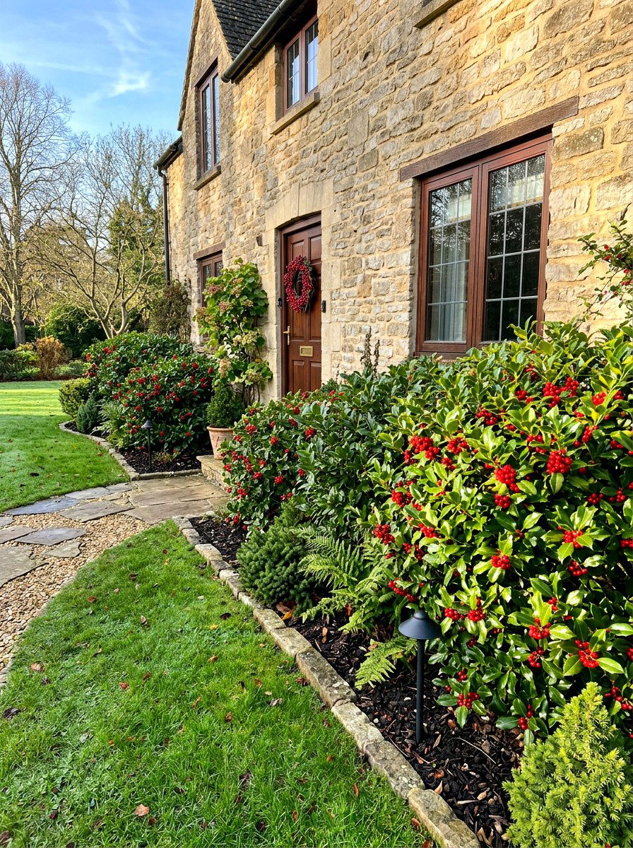 Holly Bush Foundation Planting - 30 evergreen landscaping ideas
