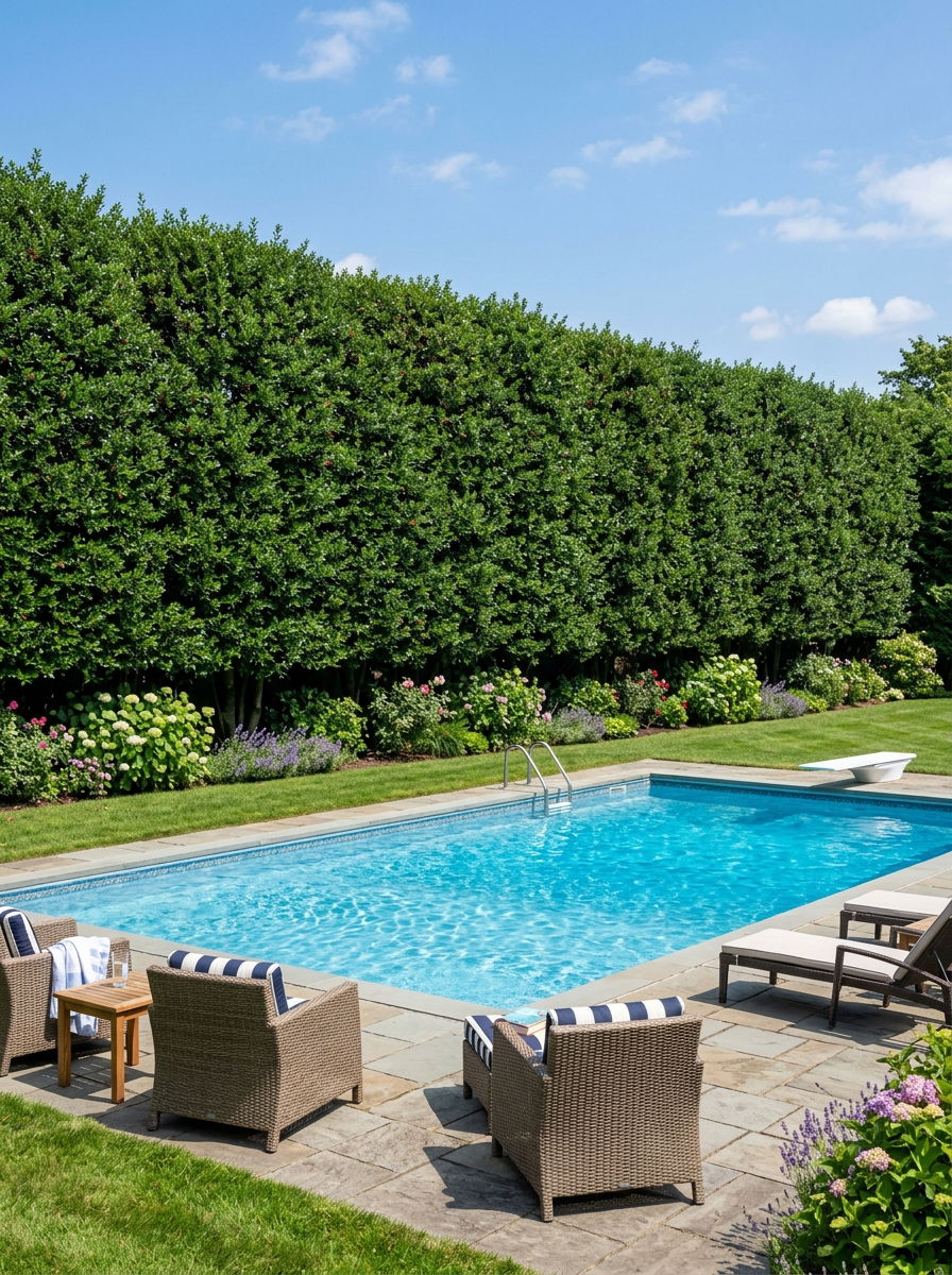 Holly Hedge For Year Round Privacy - 30 pool privacy hedge ideas