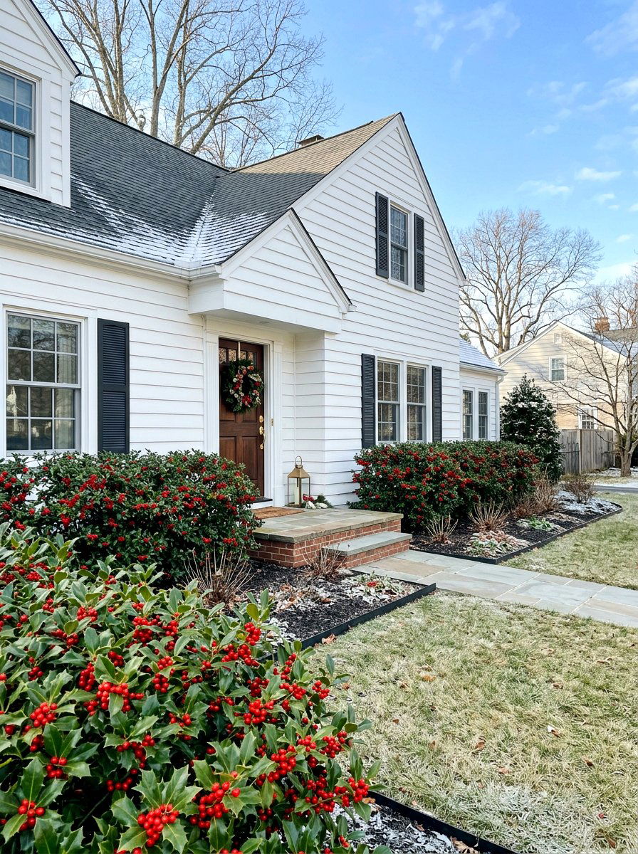 Holly bush curb appeal - 30 evergreen front yard ideas