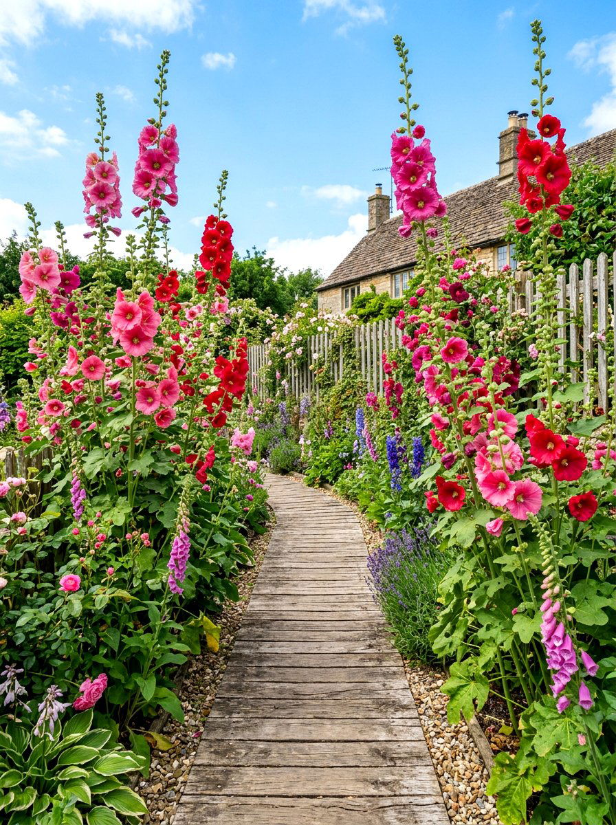 Hollyhock Floral Path - 30 Victorian garden ideas