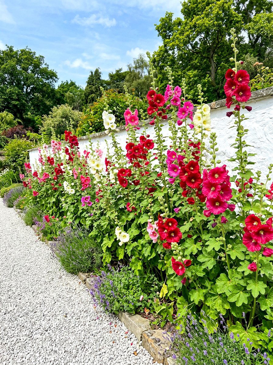 Hollyhock Flower Screen - 30 butterfly host plant garden ideas