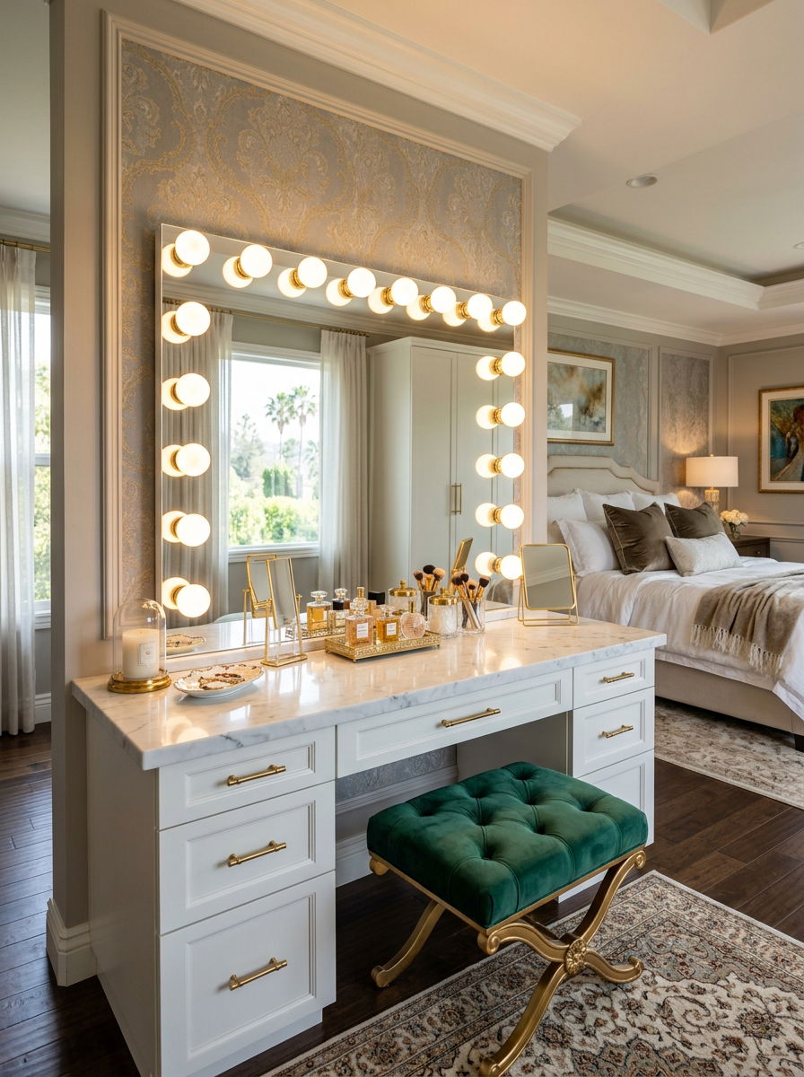 Hollywood Bulb Vanity - 30 vanity mirror lighting ideas