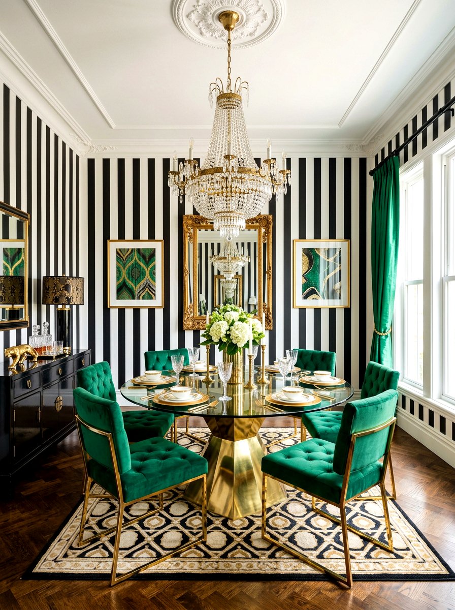 Hollywood Regency Bold Pattern Mix - 30 eclectic dining room ideas