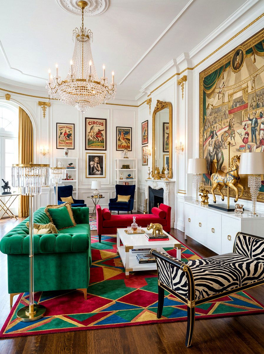 Hollywood Regency Circus Living Room - 30 circus inspired living room ideas