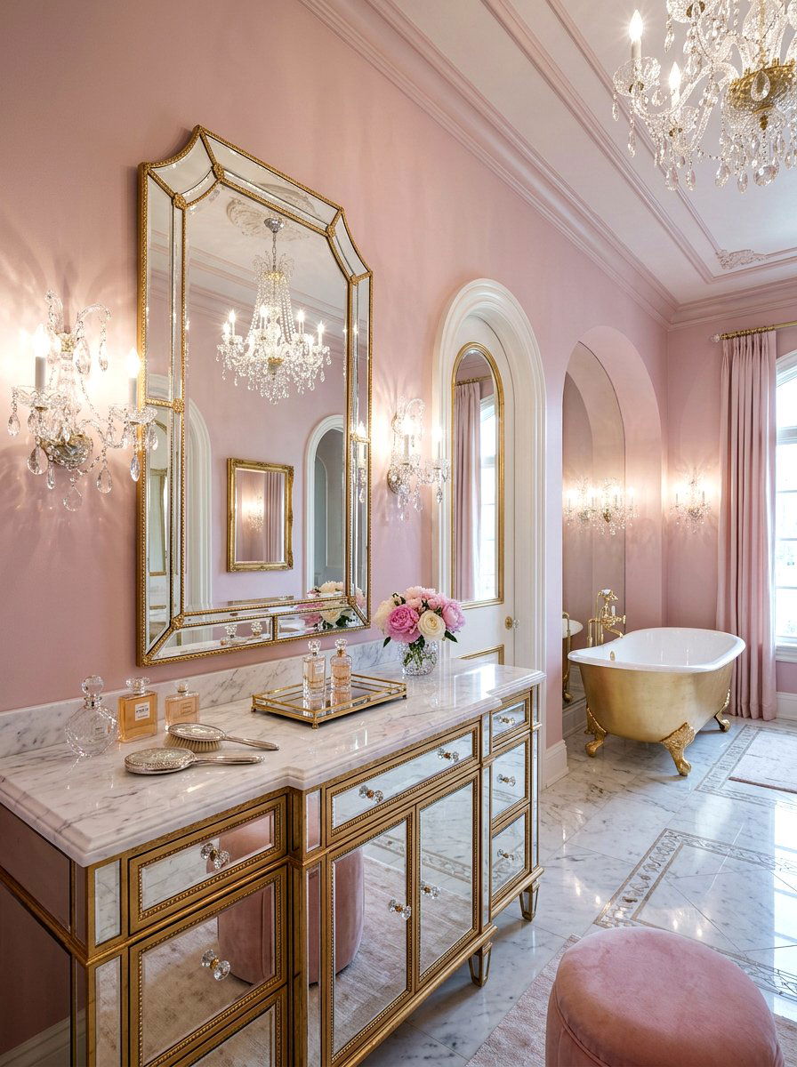 Hollywood Regency Crystal Sconce - 30 bathroom lighting ideas