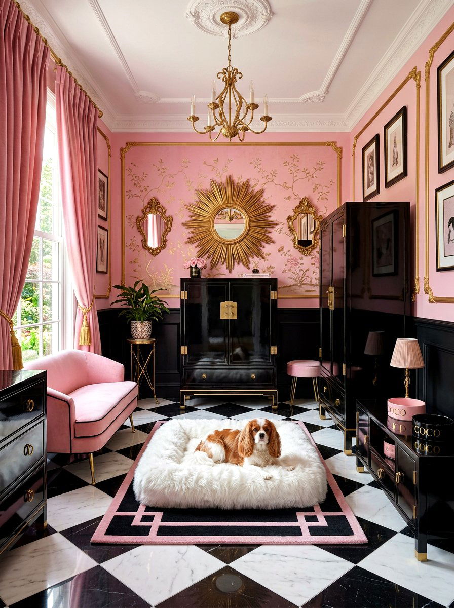 Hollywood Regency Dog Room - 30 dog bedroom decor ideas