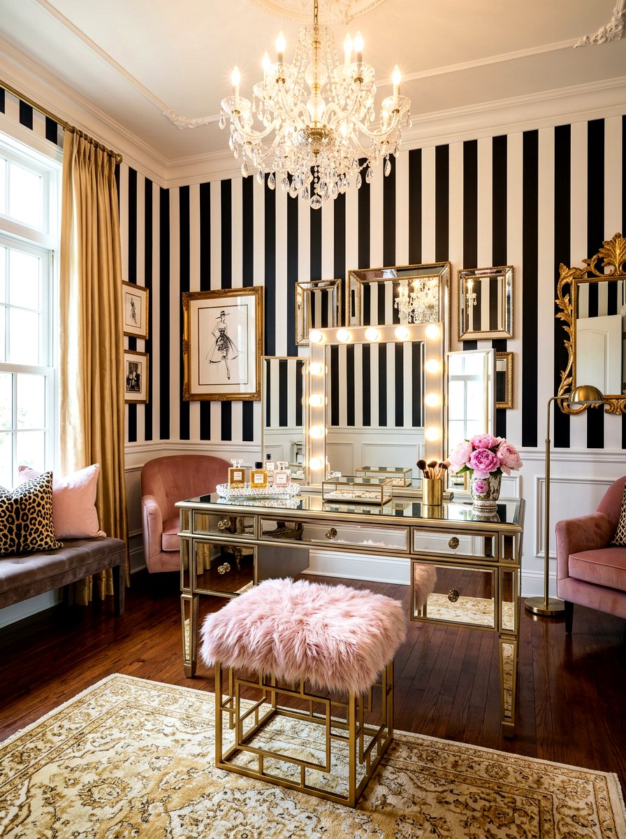 Hollywood Regency Makeup Room - 30 walk in closet vanity ideas