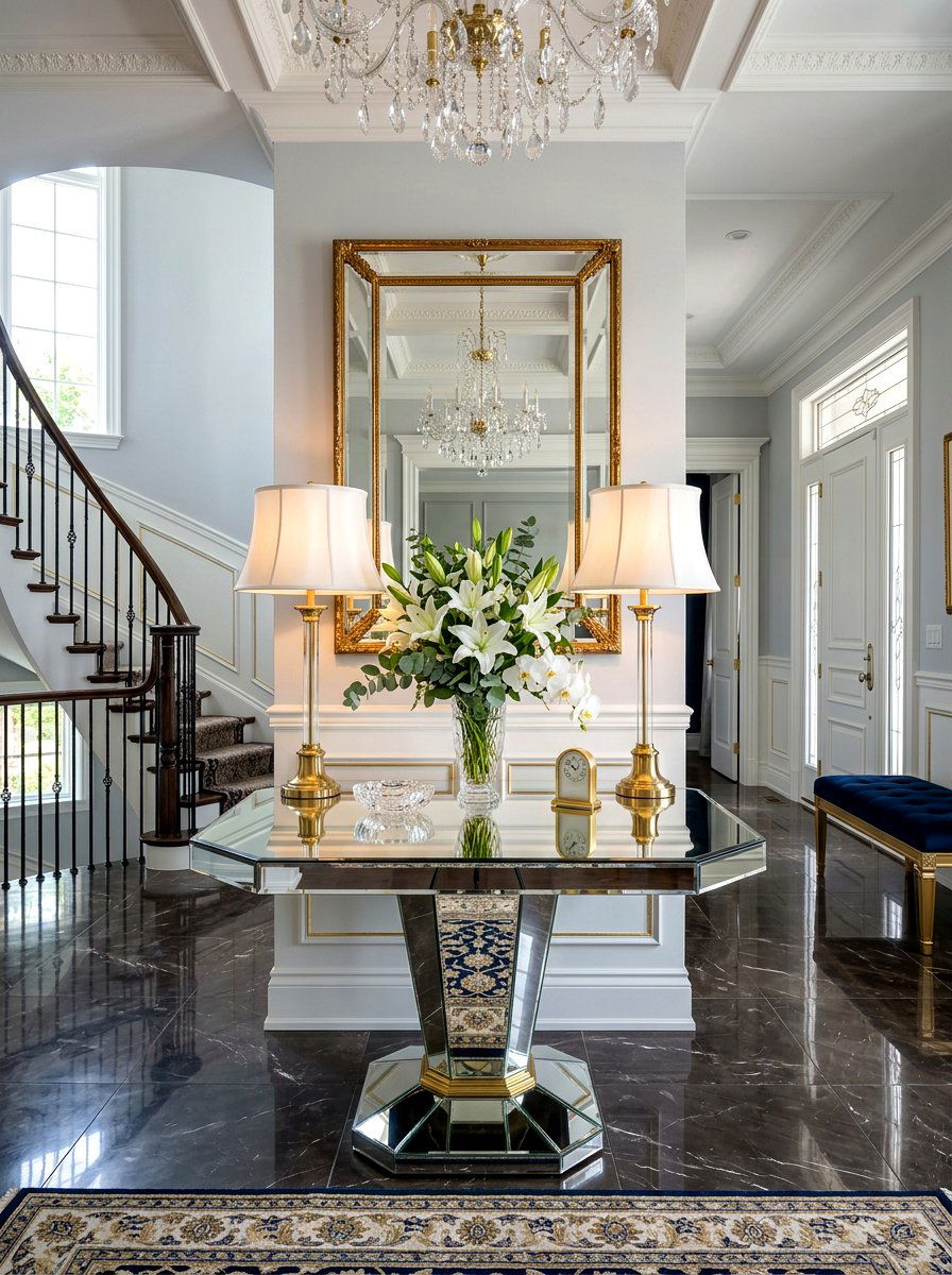 Hollywood Regency Mirrored Table - 30 pedestal entry table ideas