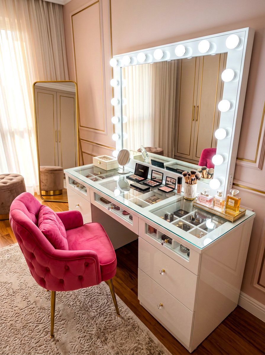Hollywood mirror setup - 30 beauty room ideas