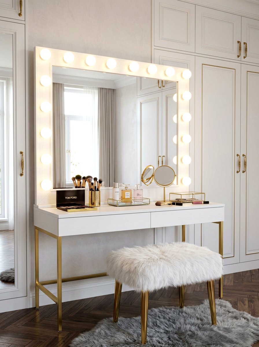 Hollywood vanity dressing table - 30 glam closet ideas