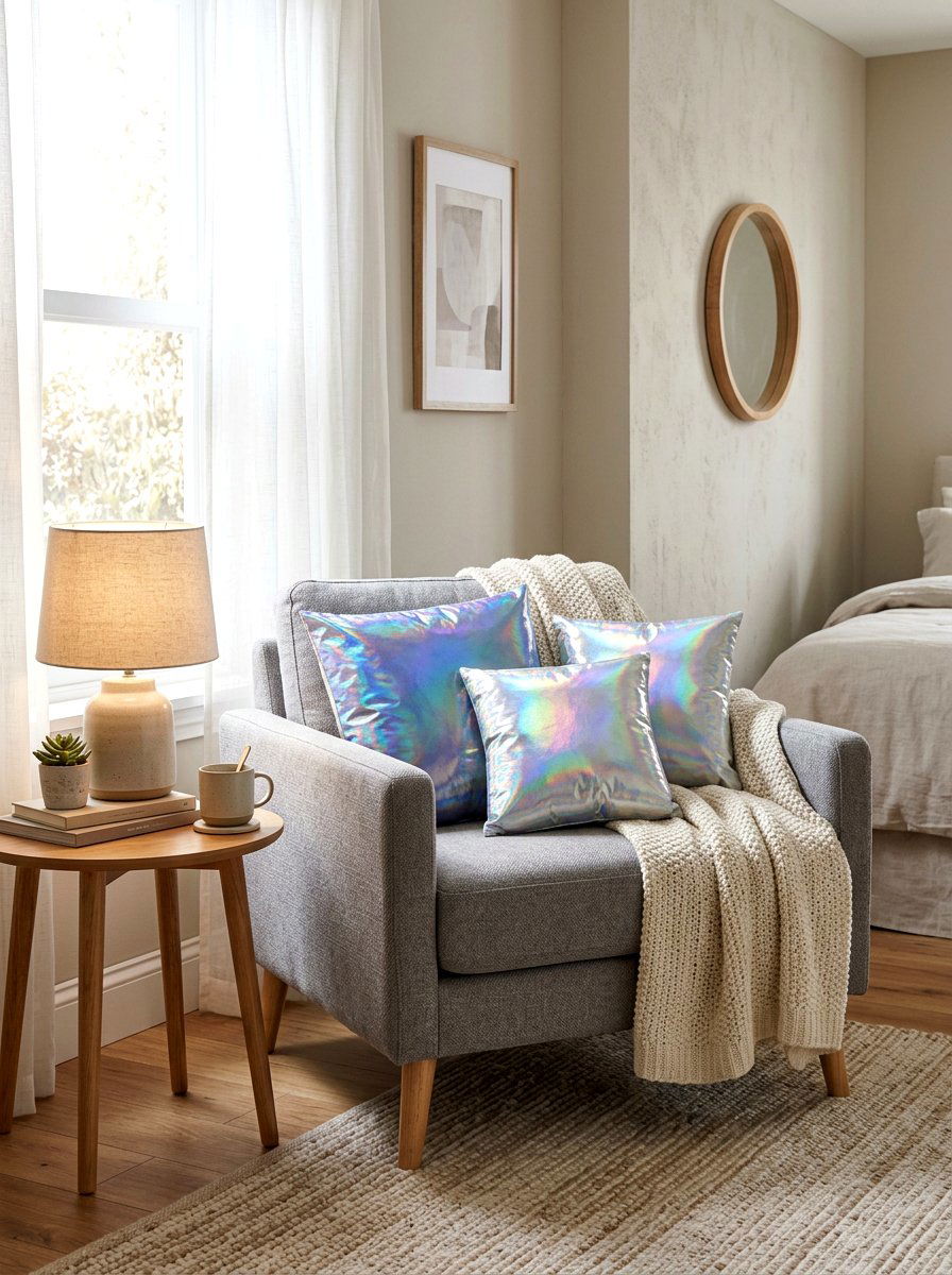 Holographic Throw Pillow - 30 holographic decor ideas