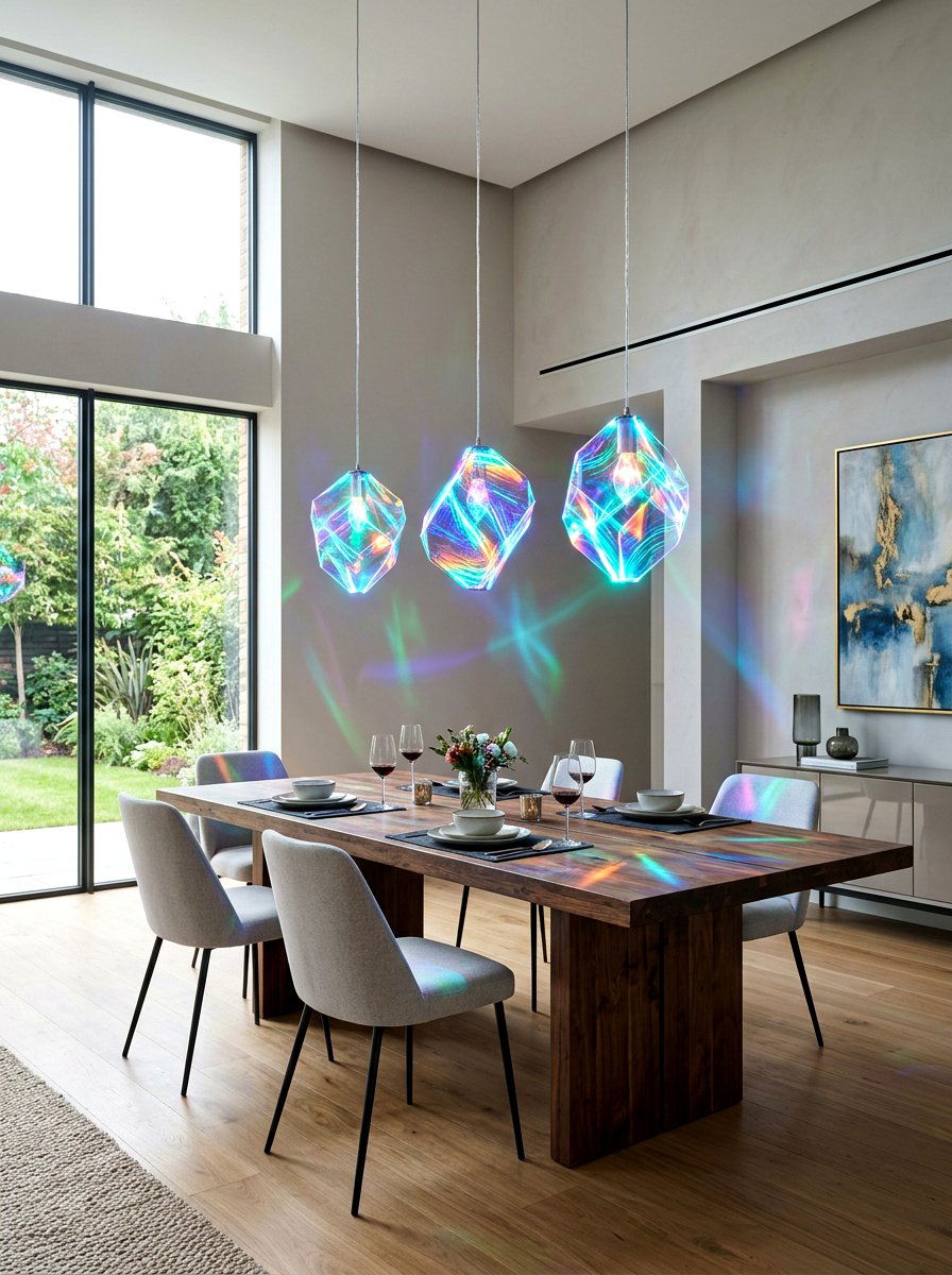 Holographic pendant light - 30 iridescent home decor ideas