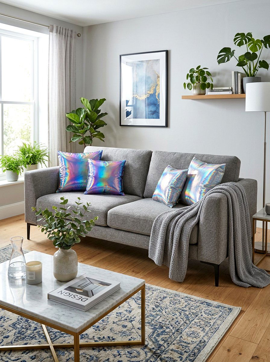 Holographic throw pillows - 30 iridescent home decor ideas