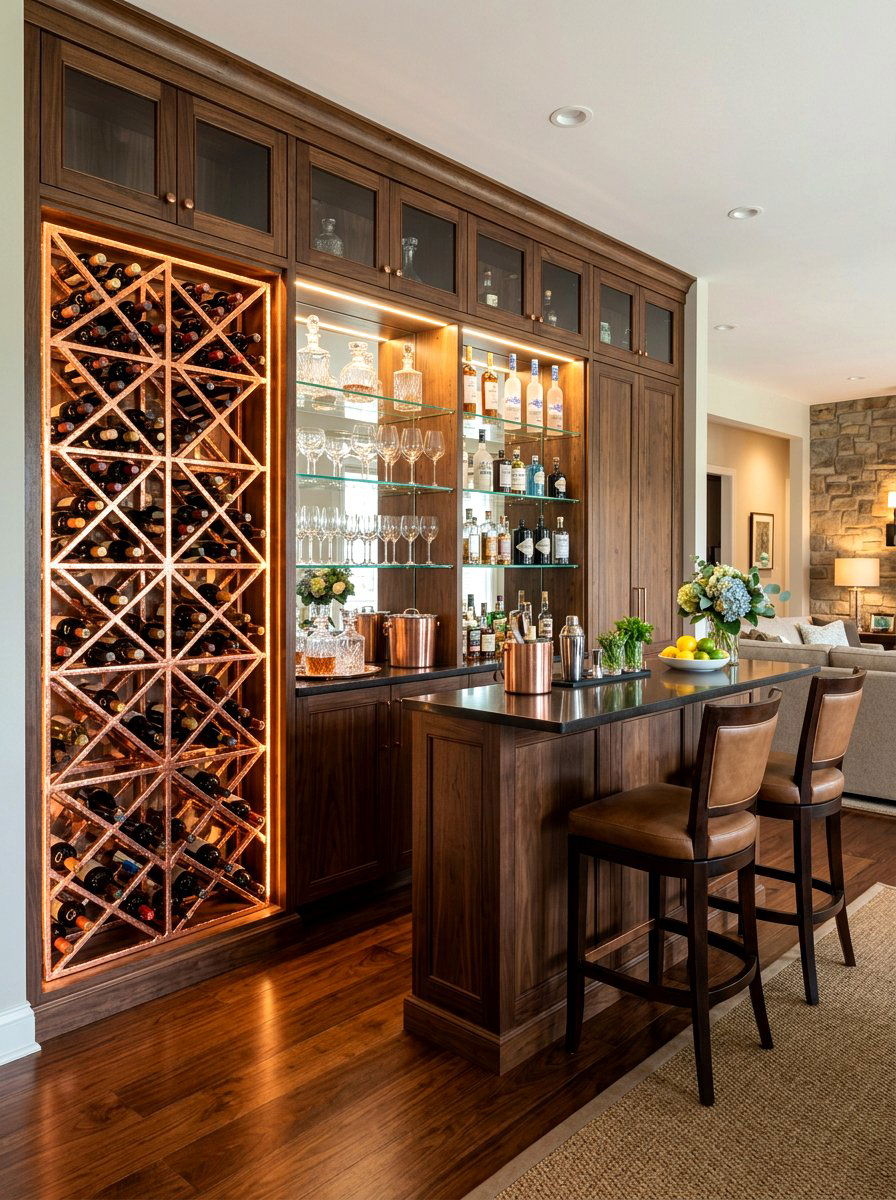 Home Bar With Copper Wine Rack - 30 copper kitchen accent ideas