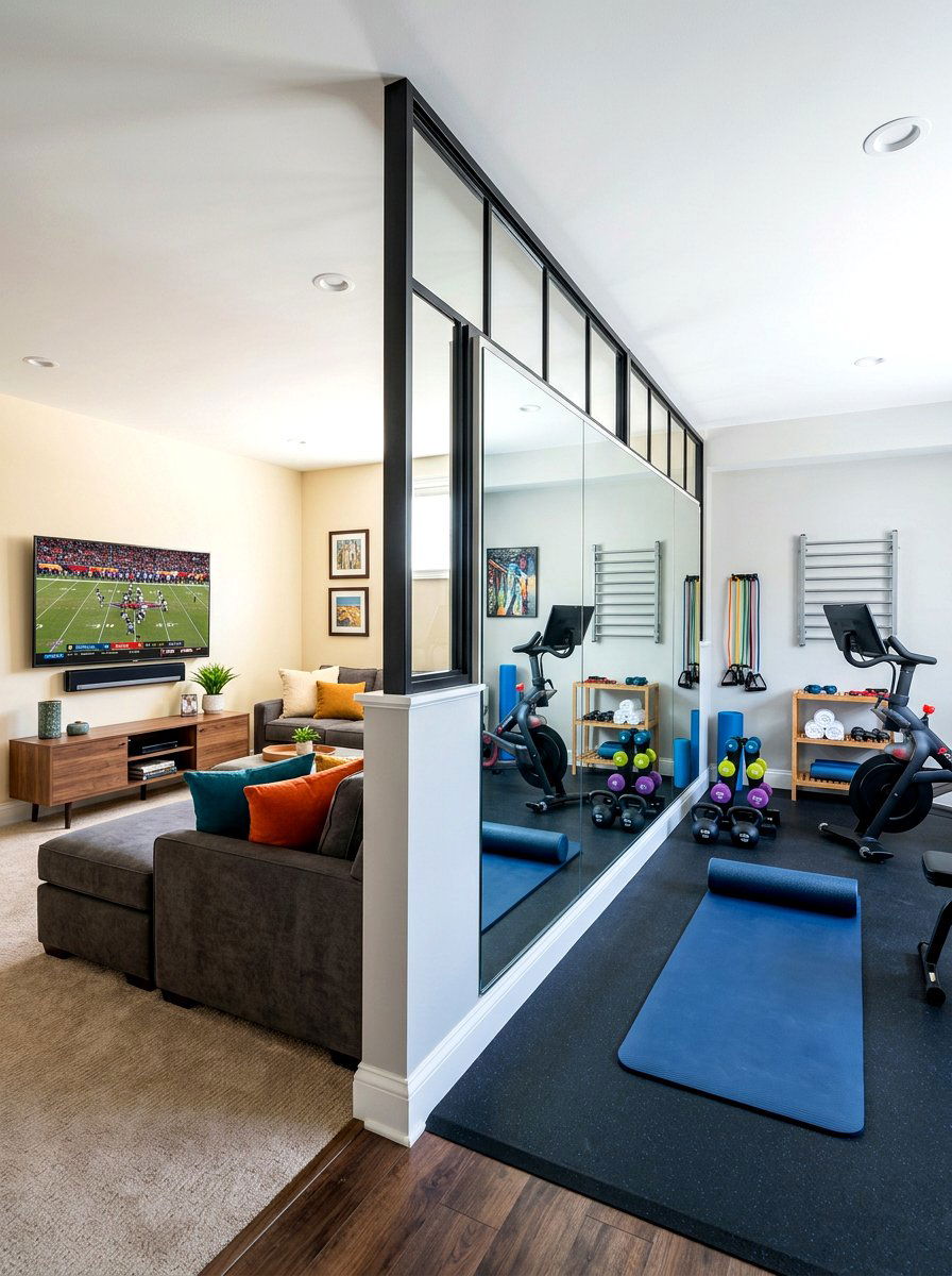 Home Gym Mirror Wall - 30 half wall zoning ideas