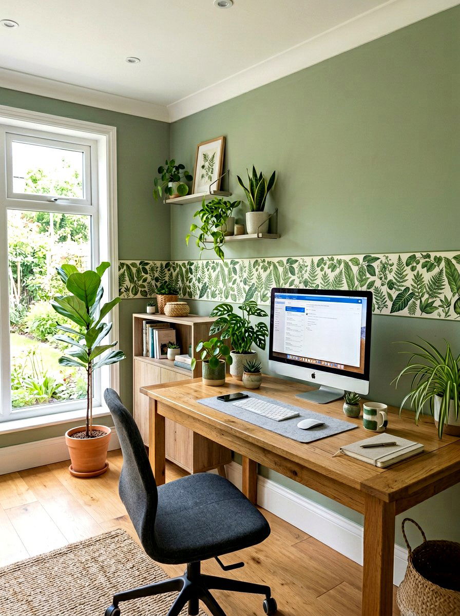 Home Office Botanical Leaf Border - 30 wallpaper border ideas