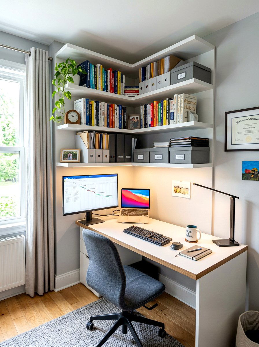 Home Office Corner Shelves - 30 bookcase decor ideas