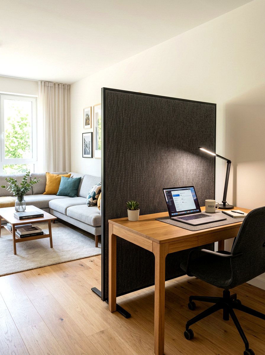 Home Office Fabric Screen - 30 curtain divider apartment ideas