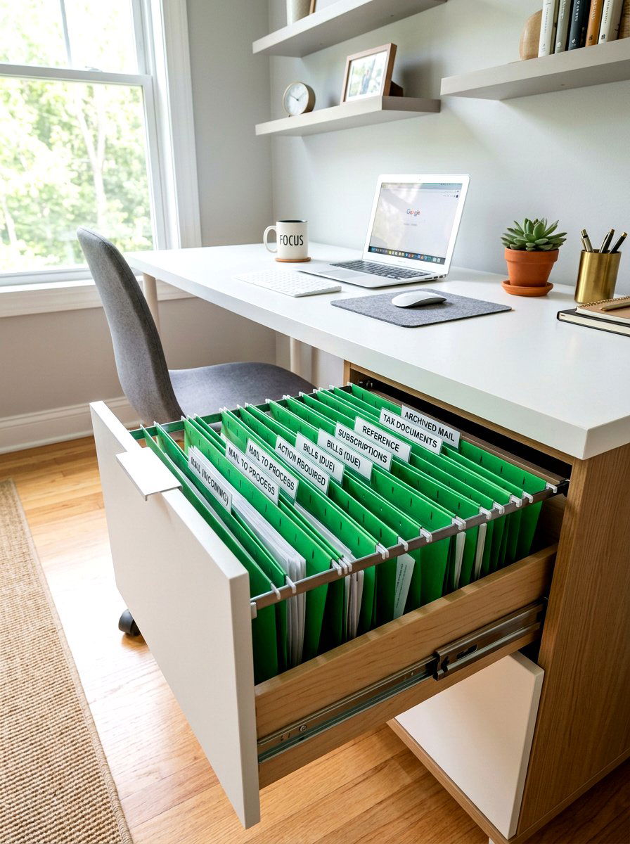 Home Office Filing Drawer - 30 mail organization ideas