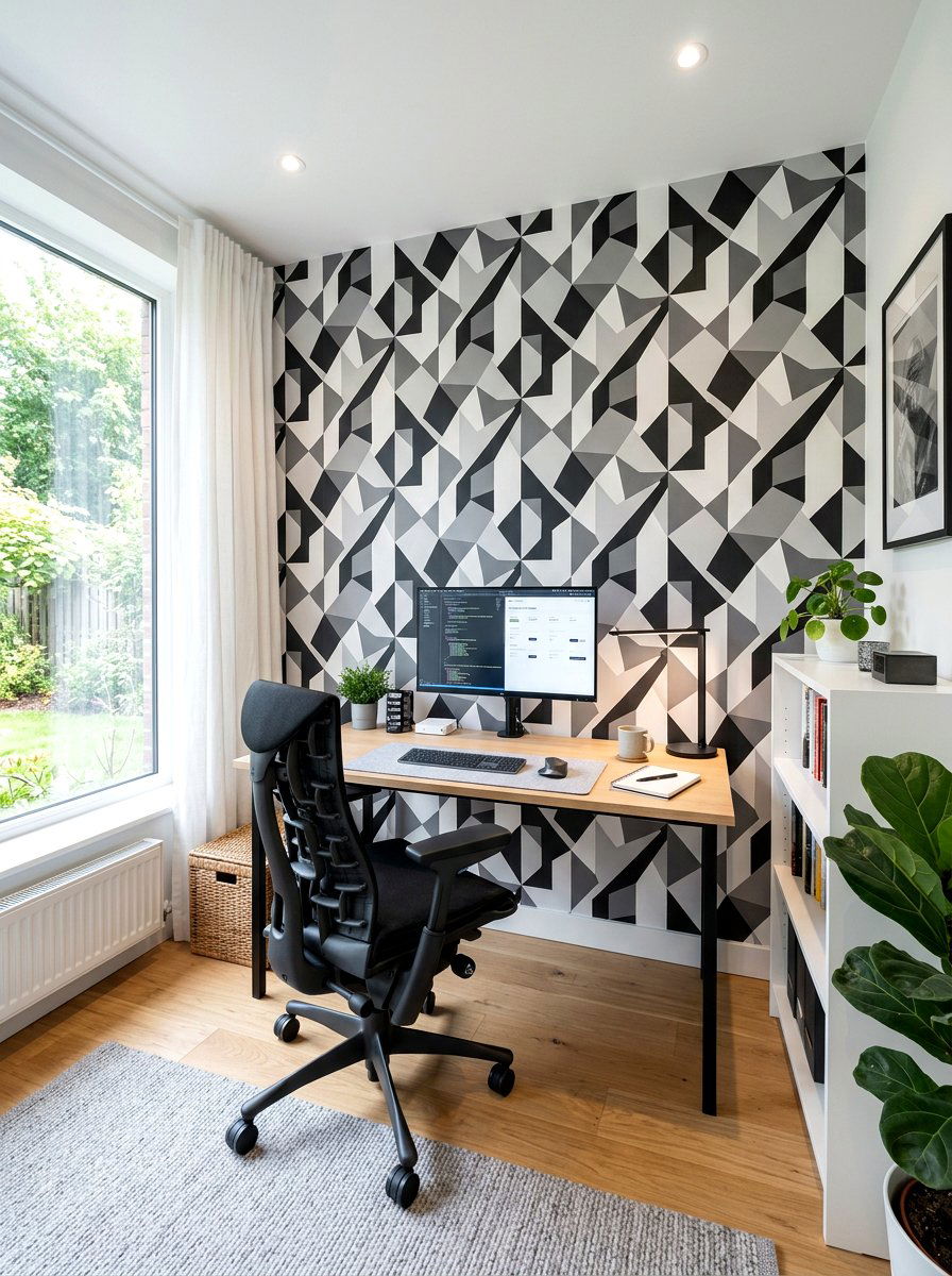 Home Office Geometric Wallpaper - 30 removable wallpaper room ideas