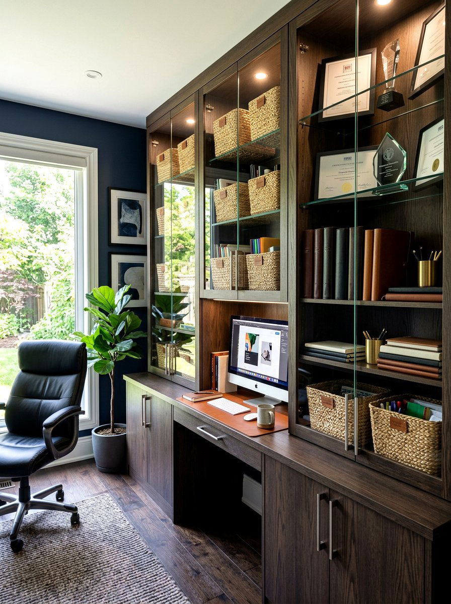 Home Office Organization - 30 glass cabinet decor ideas