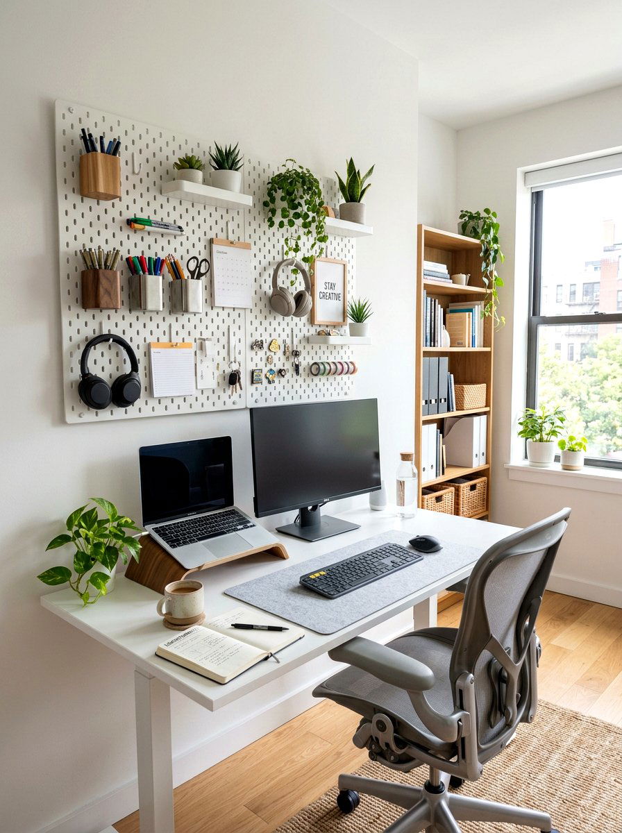 Home Office Pegboard Storage - 30 studio apartment storage ideas