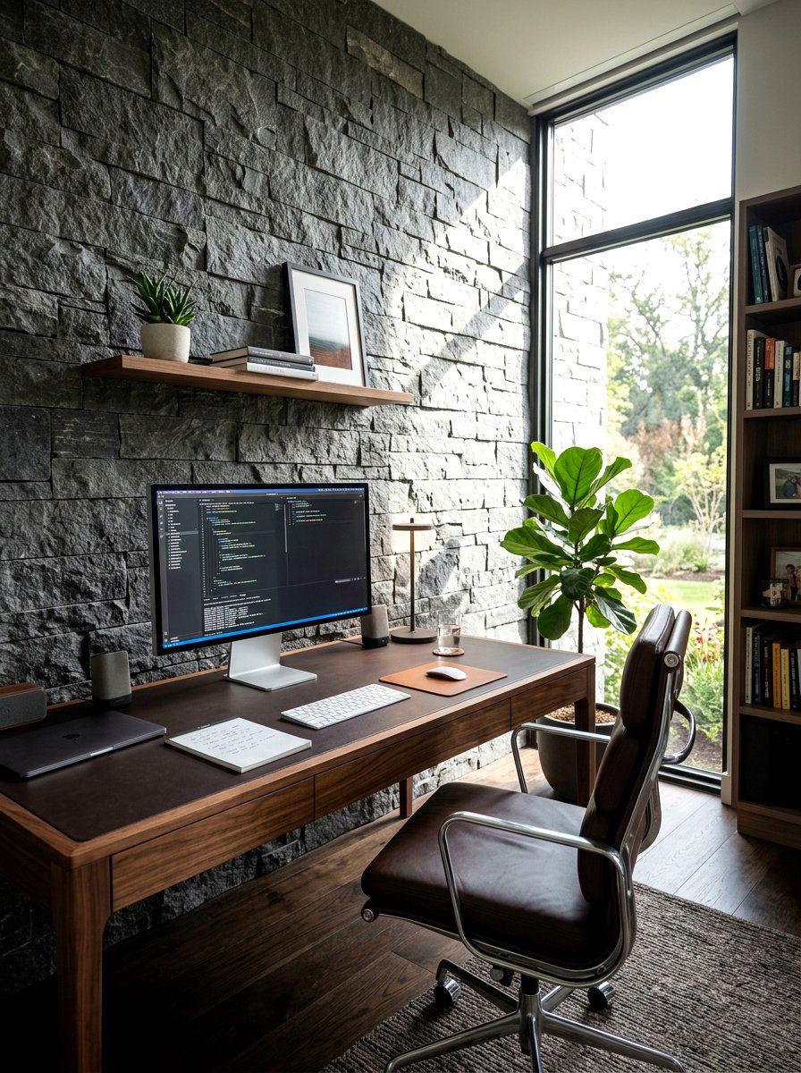 Home Office Stone Wall - 30 stone accent wall ideas