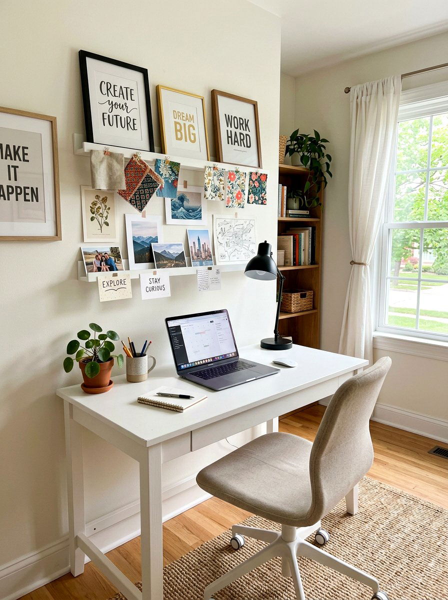 Home Office Vision Board - 30 picture ledge renter ideas