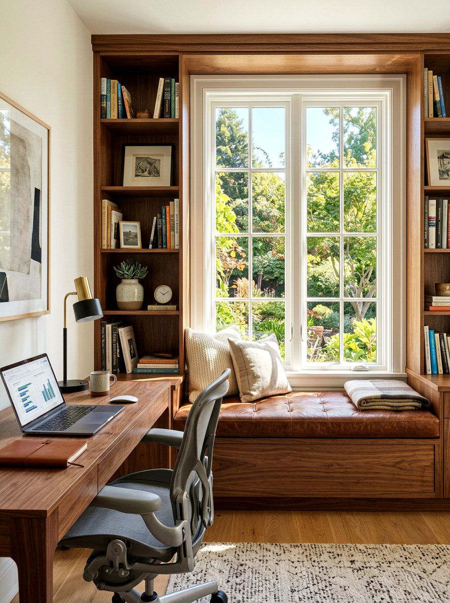 Home Office Window Bench - 30 window seat bookshelf ideas