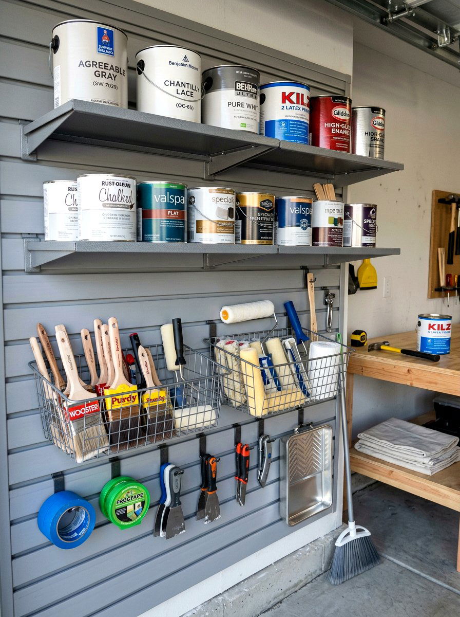 Home maintenance paint station - 30 garage slatwall ideas