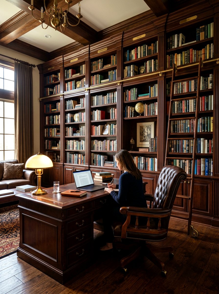 Home office library wall - 30 library ladder ideas