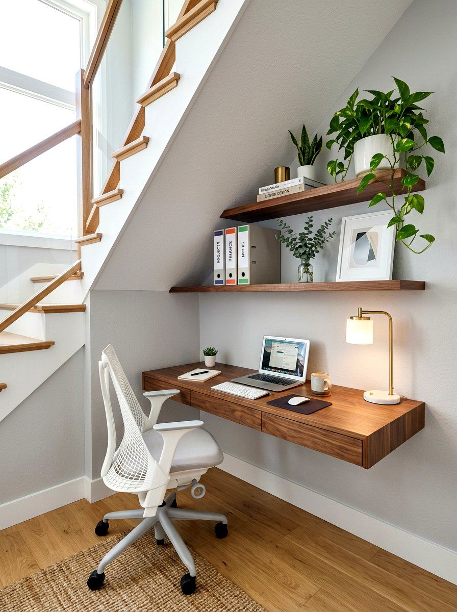 Home office under stairs - 30 stair nook decor ideas