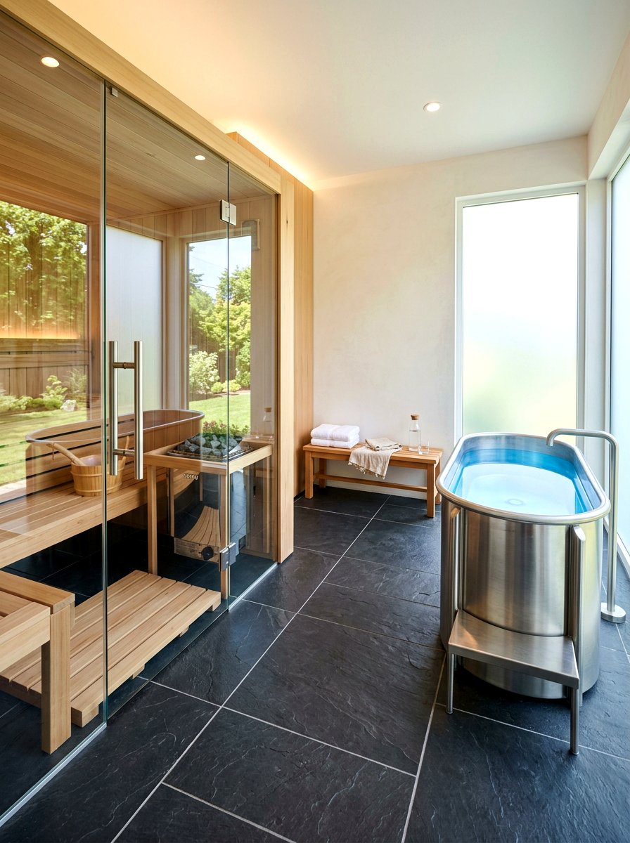 Home sauna and cold plunge - 30 contrast therapy room ideas