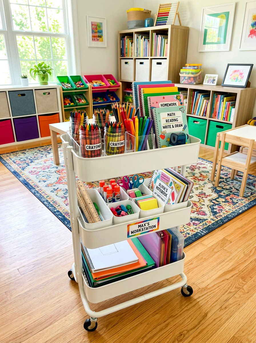 Homework Station Rolling Cart - 30 rolling cart storage ideas
