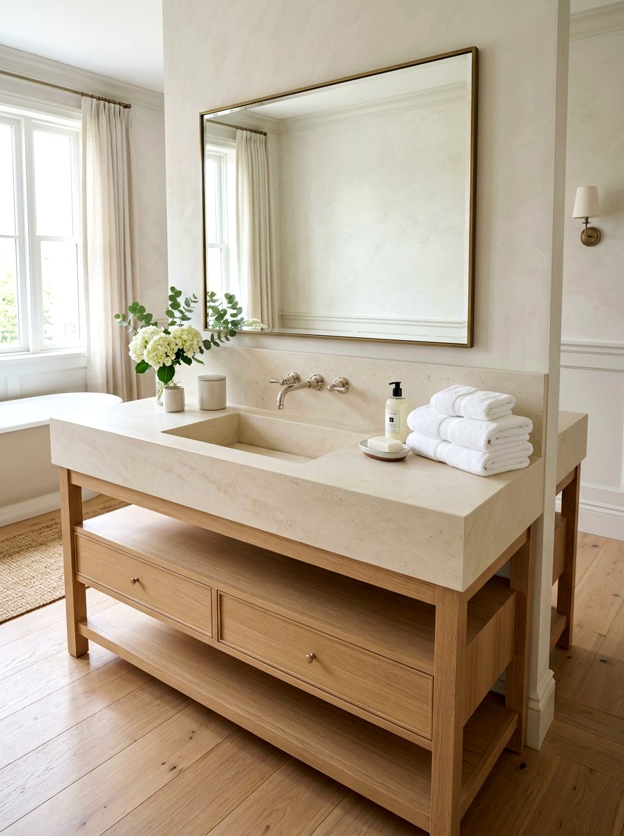 Honed Limestone Bathroom Sink - 30 integrated stone vanity ideas