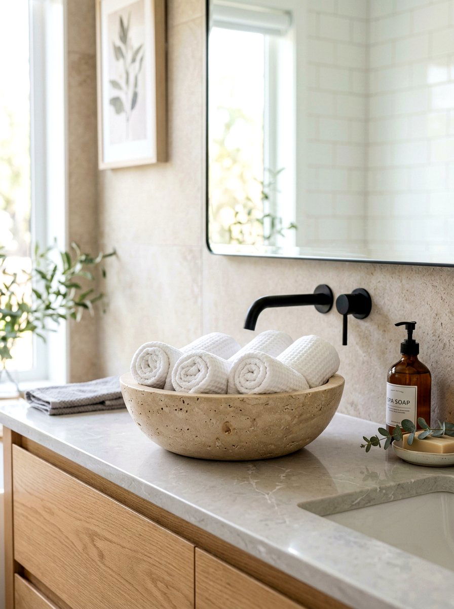 Honed Travertine Stone Bowl - 30 sculptural bowl decor ideas