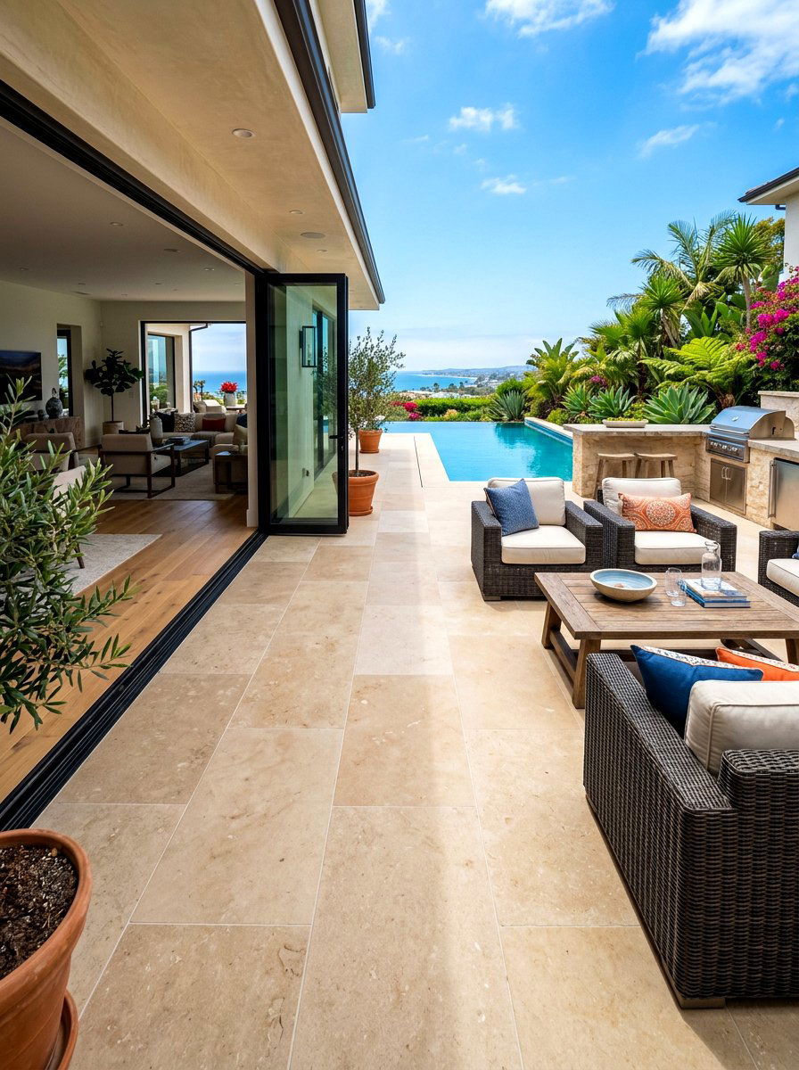 Honed limestone patio surface - 30 limestone backyard patio ideas
