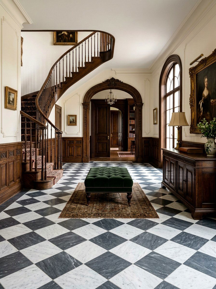 Honed marble checkerboard foyer - 30 checkerboard foyer floor ideas