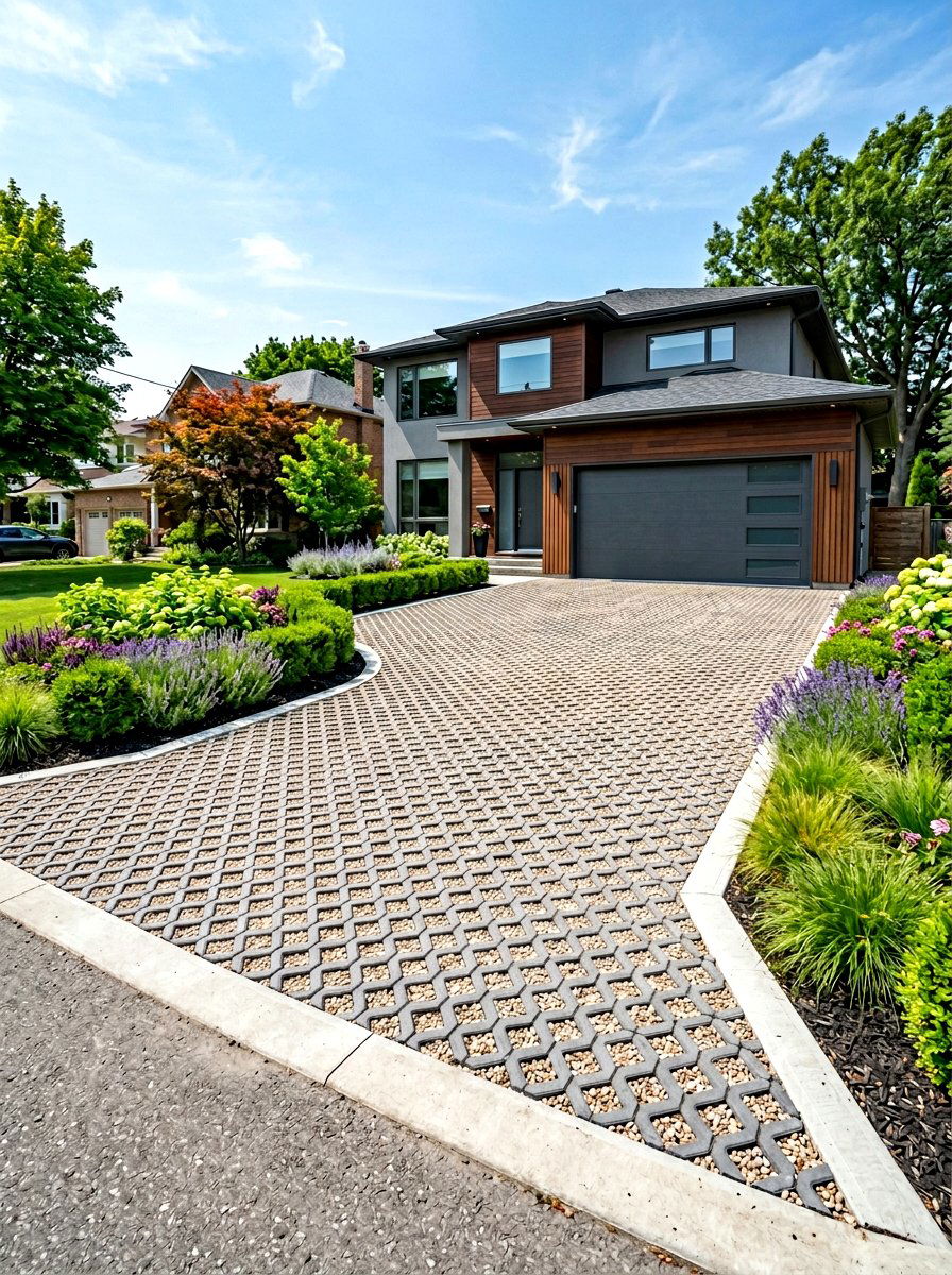 Honeycomb Grid Driveway - 30 gravel driveway ideas