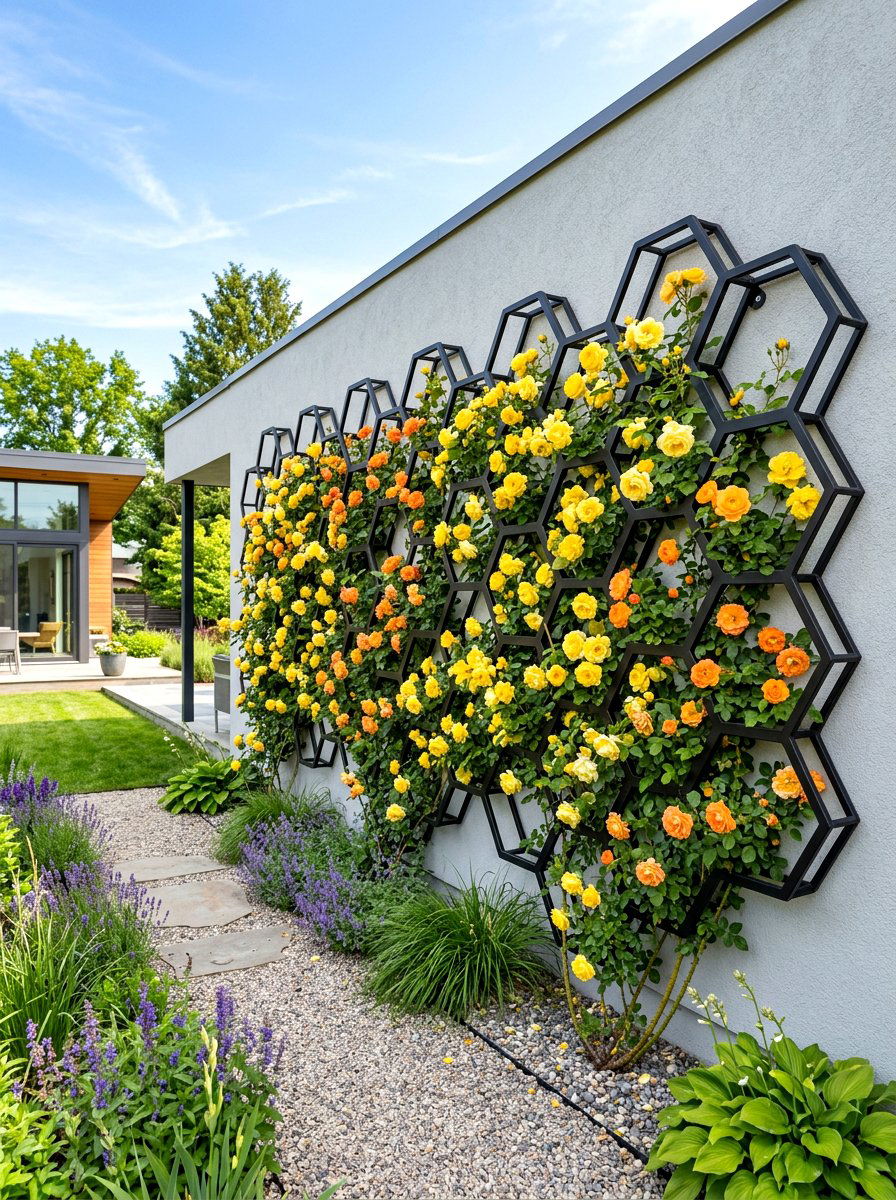 Honeycomb Hexagon Frame - 30 rose trellis wall ideas