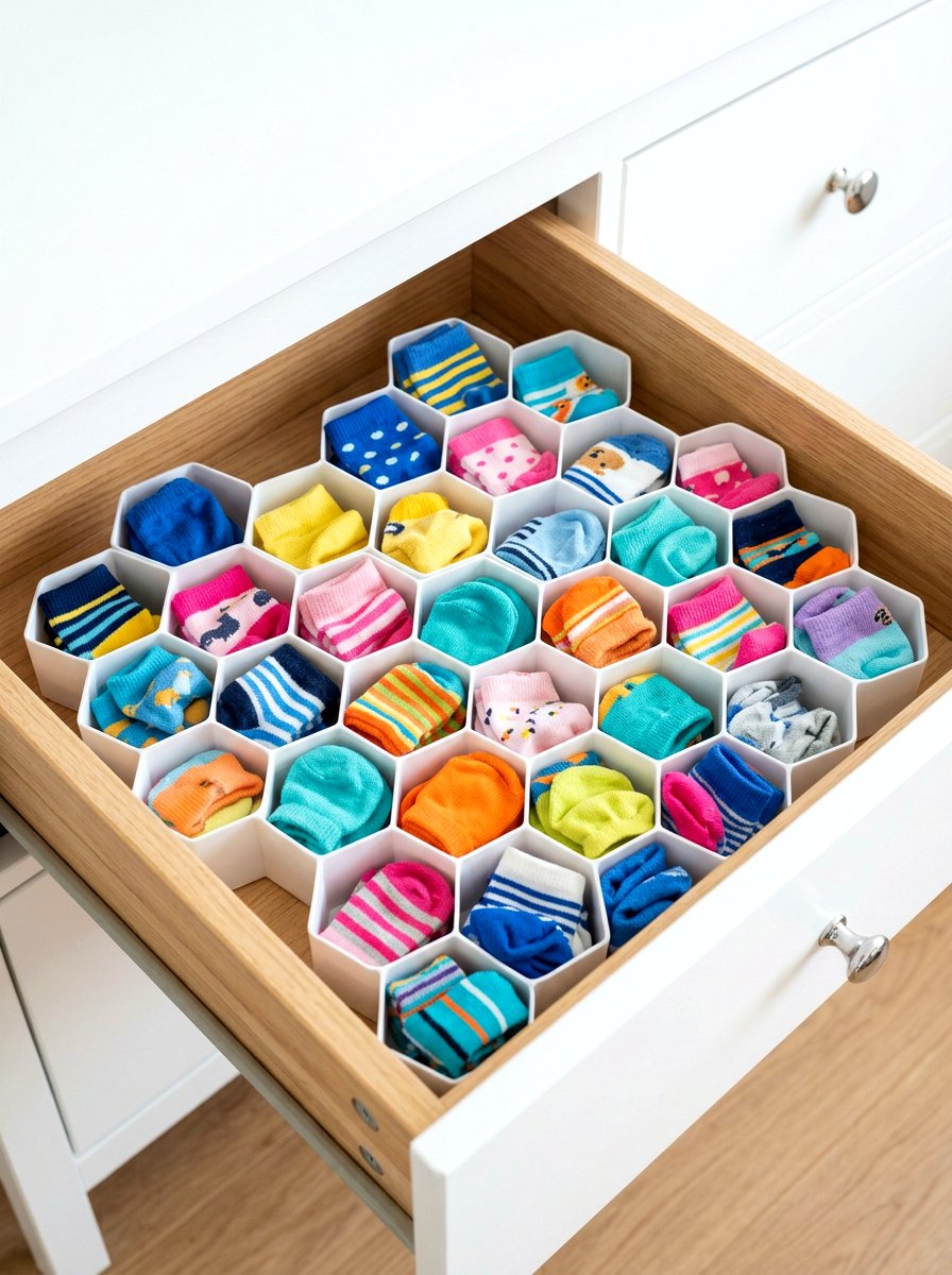 Honeycomb drawer organizer - 30 nursery dresser organization ideas