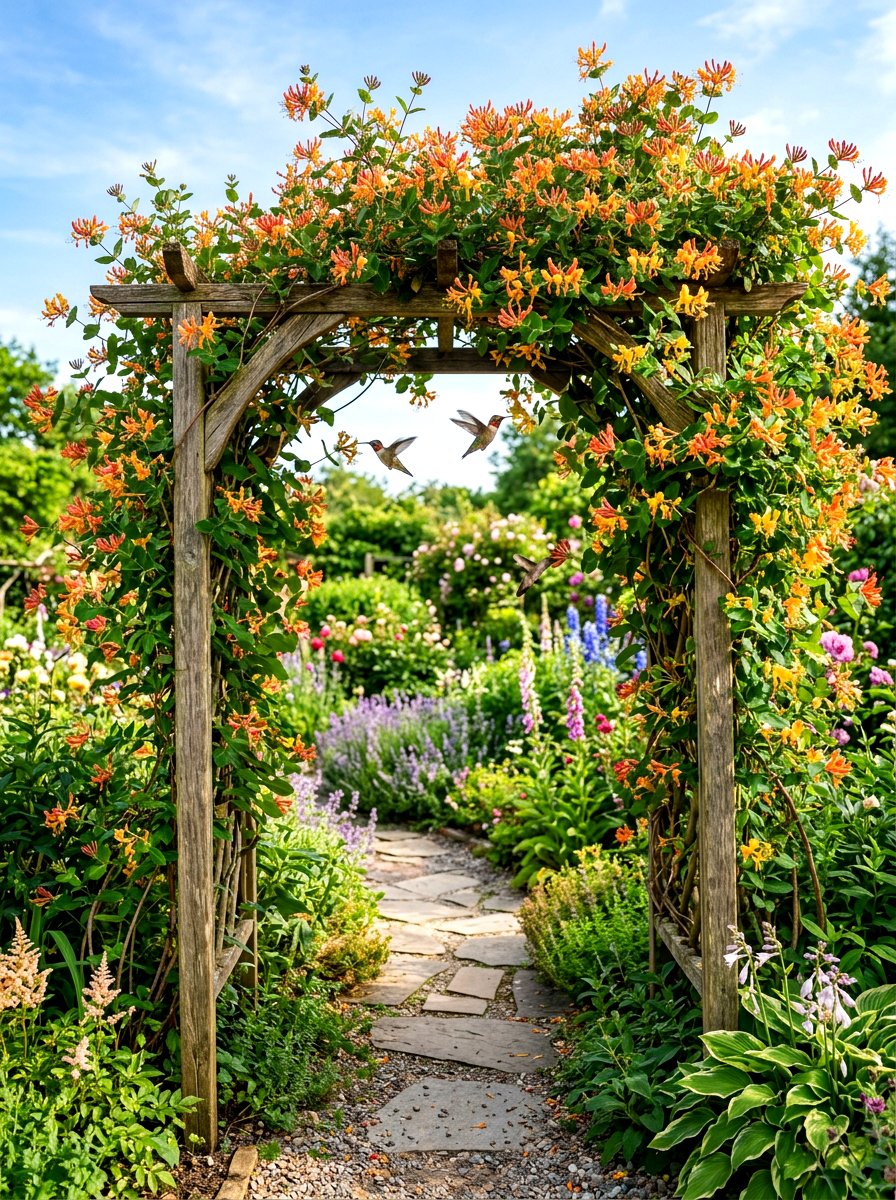 Honeysuckle Garden Entrance Arch - 30 arbor garden entrance ideas