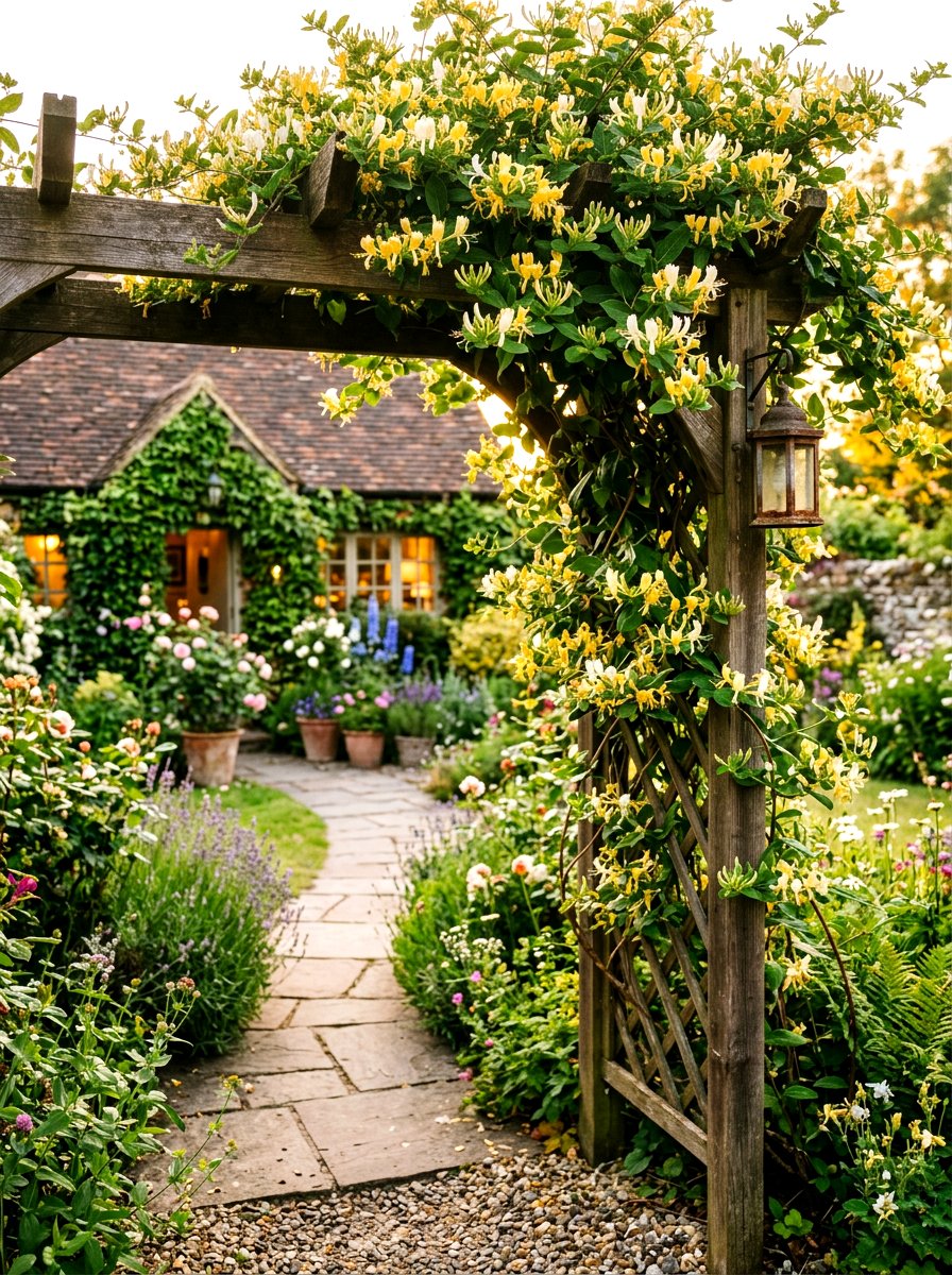 Honeysuckle Trellis - 30 edible flower garden ideas