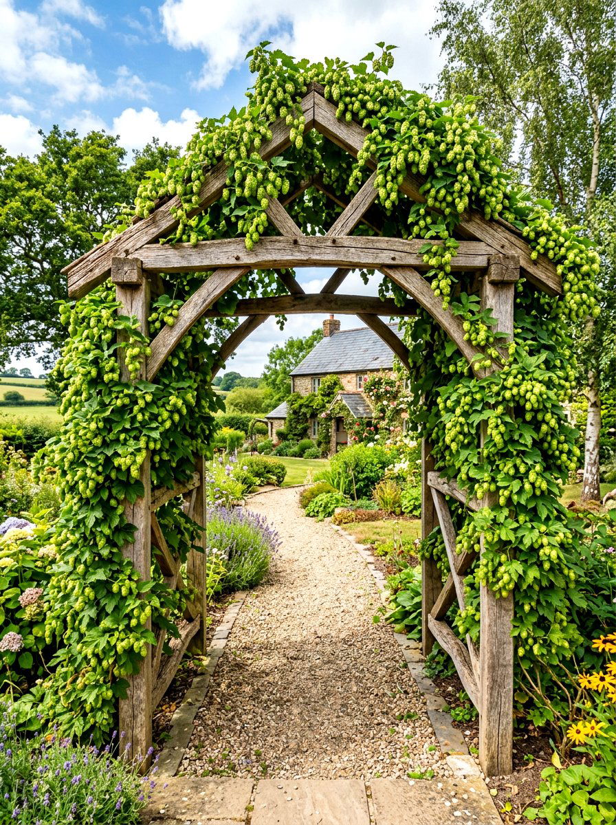 Hops Vine Rustic Archway - 30 climbing archway ideas