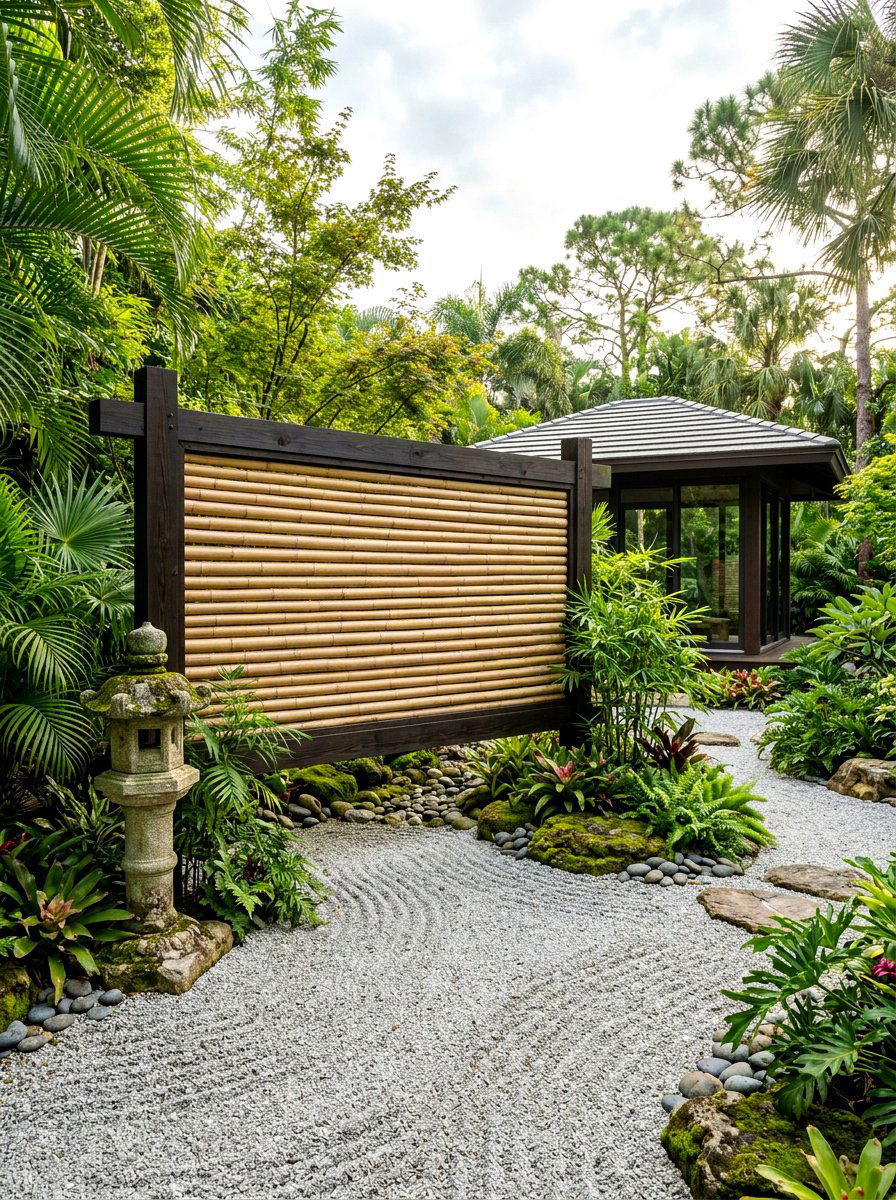 Horizontal Bamboo Pole - 30 backyard fence ideas