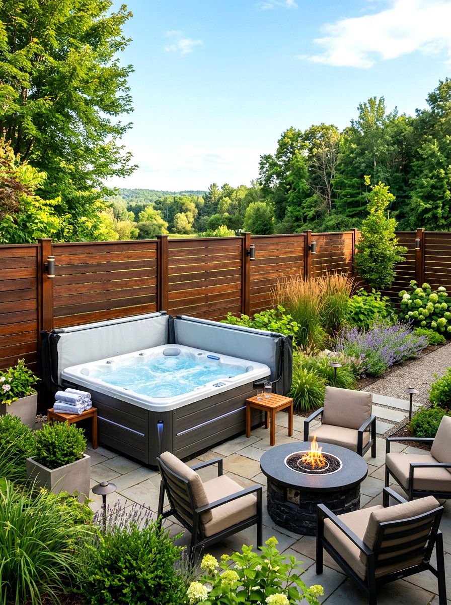 Horizontal Board Fence - 30 hot tub privacy ideas