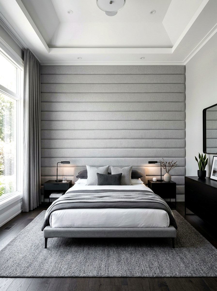 Horizontal Channel Tufting - 30 upholstered wall bedroom ideas