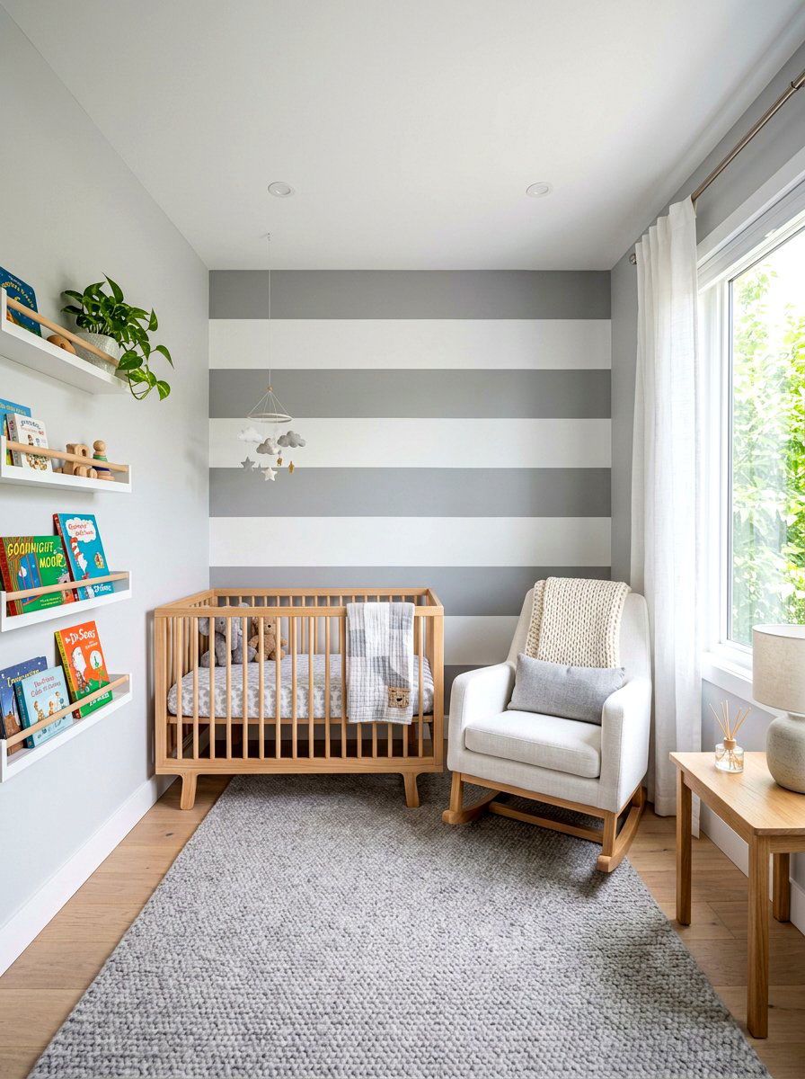 Horizontal Gray Nursery - 30 striped wall ideas