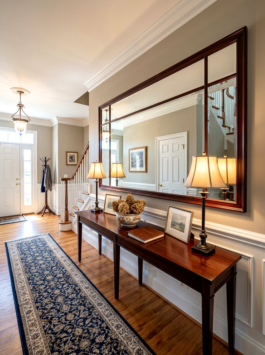 Horizontal Mirror Entryway Panel - 30 mirror wrapped foyer ideas