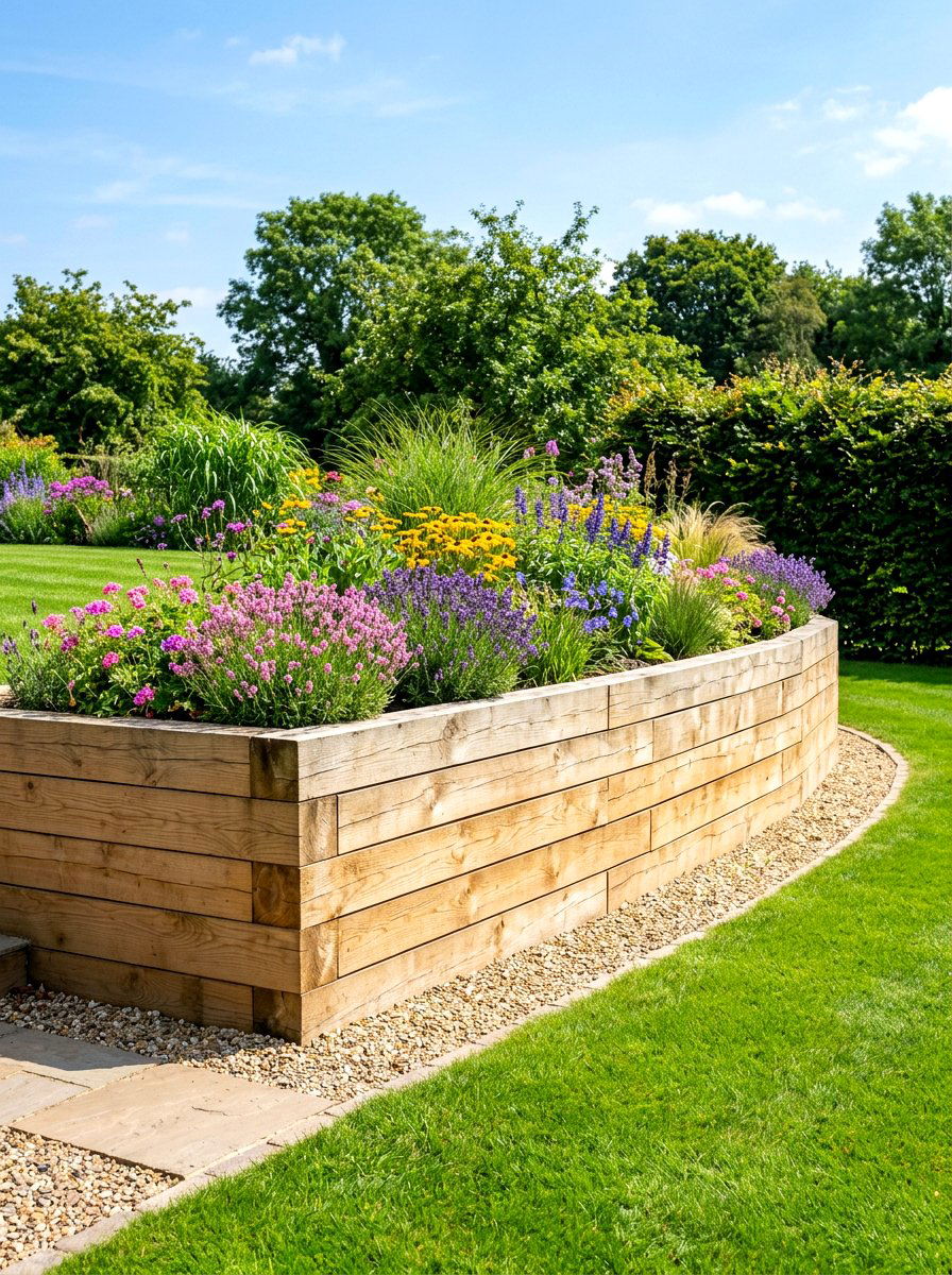 Horizontal Pine Sleeper - 30 timber retaining wall ideas